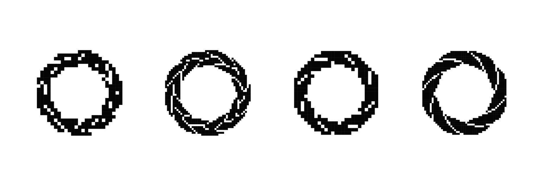 Four pixel art circles with unique patterns displayed in a simple linear arrangement vector