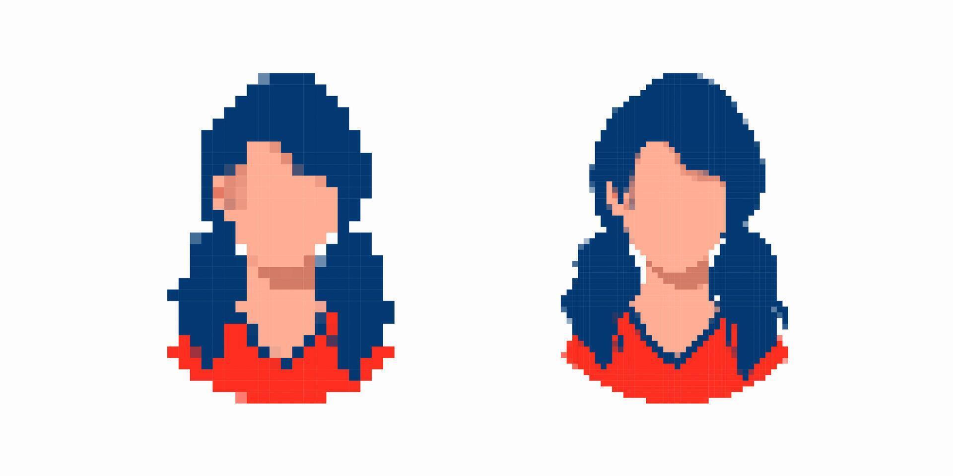 Pixel art portrait of a girl with pigtails and red shirt vector