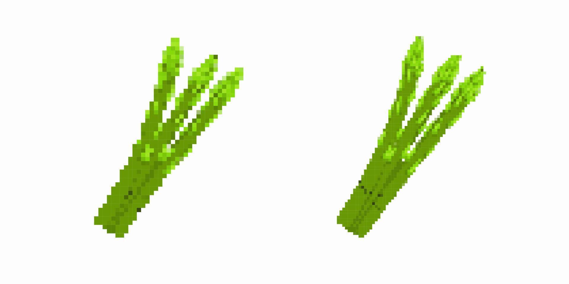 Pixelated asparagus stalks side by side with bright green color and minimalistic design vector