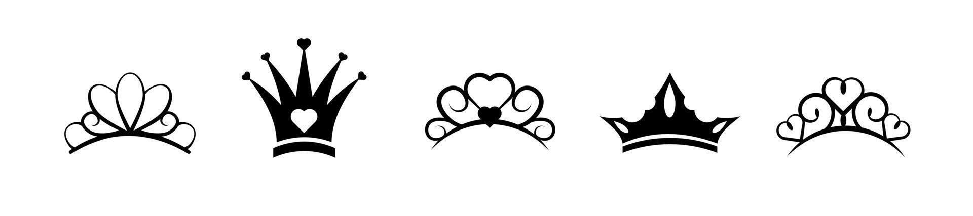 Black crown with diamonds and heart for elegant royal themes. vector
