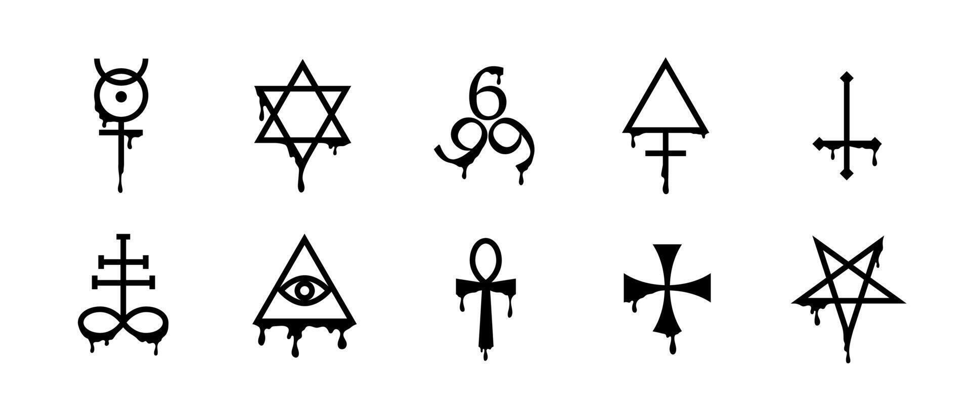 Pentagram icon with esoteric symbols for mystic and spiritual themes. vector