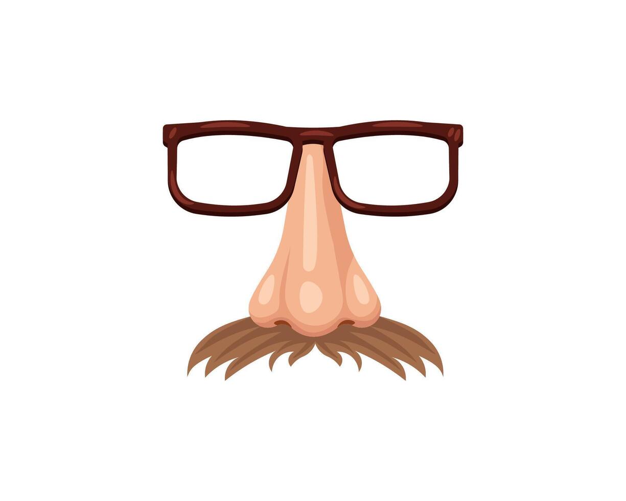 Fake glasses and mustache on simple white background for fun disguise and costume play vector