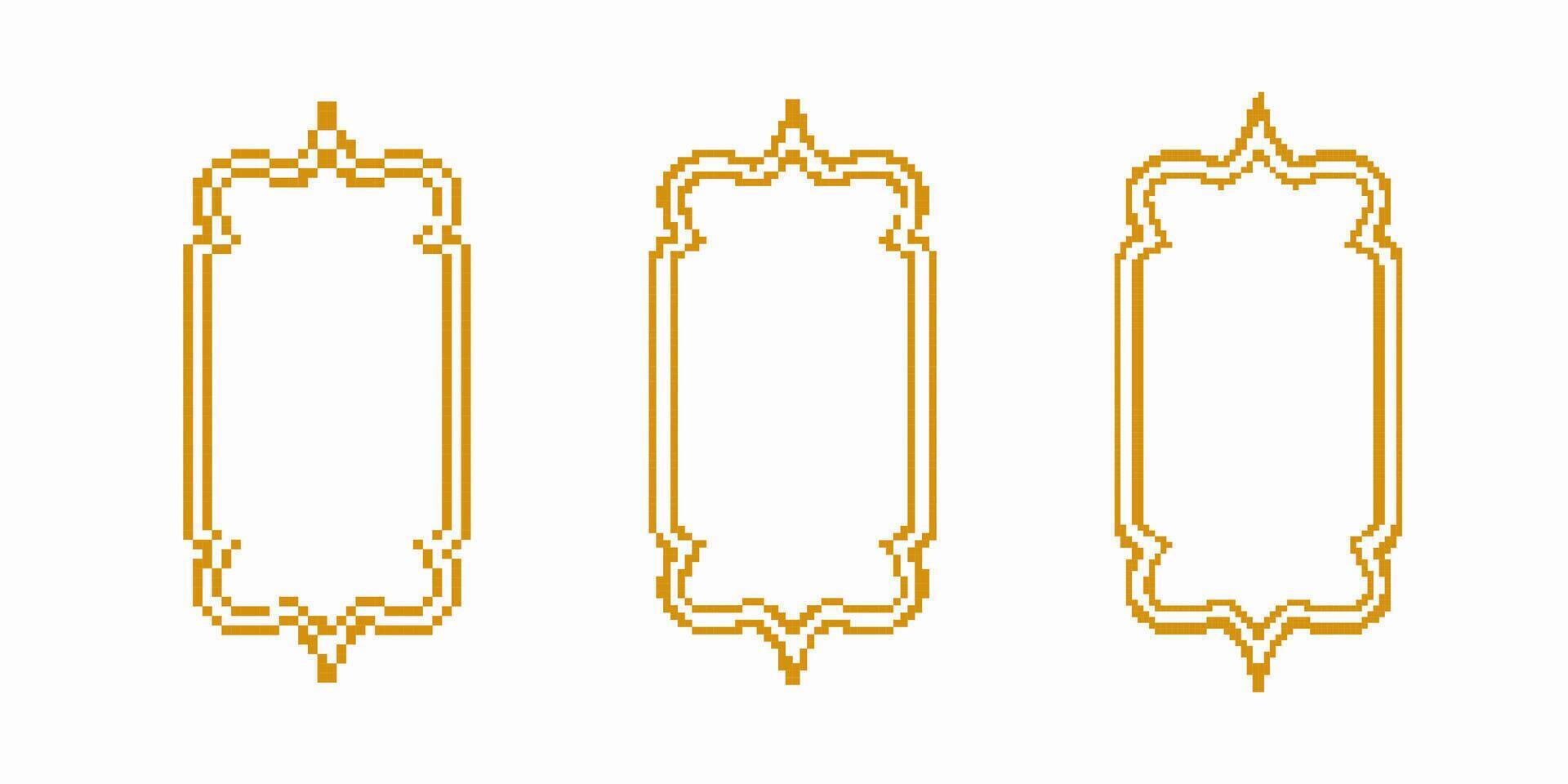 Three ornate golden frames featuring intricate patterns and elegant pixel art design elements vector