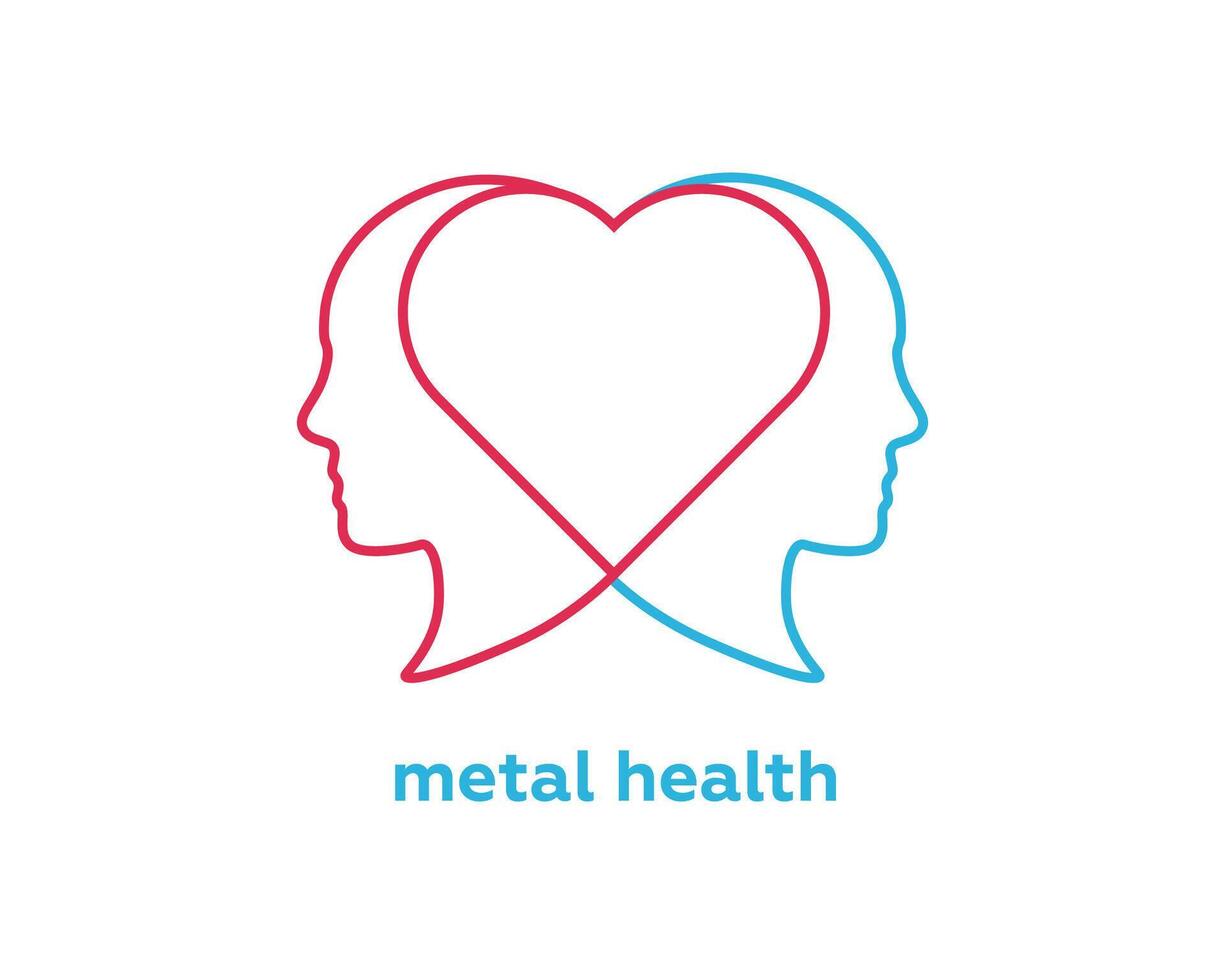 Two human profiles forming a heart symbolizing mental health and connection vector
