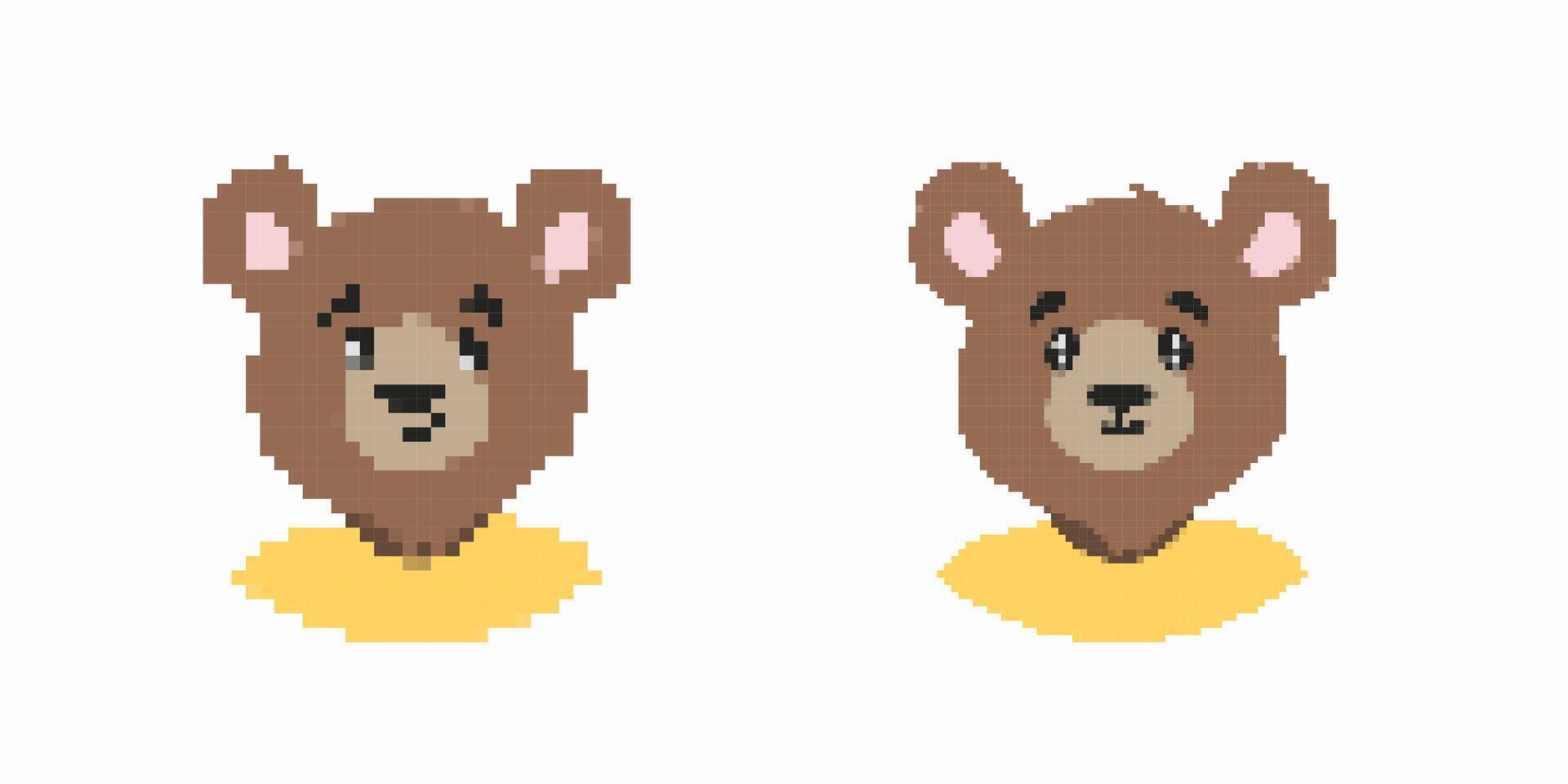 Pixel art bears displaying cute expressions vector