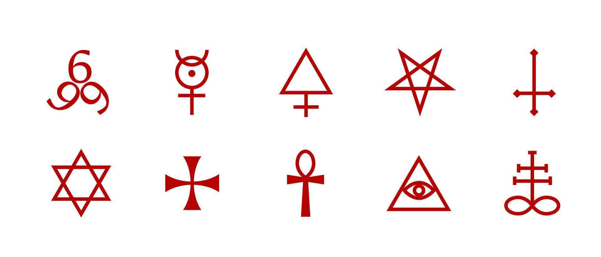 Pentagram icon with red accents for occult and horror themes. vector
