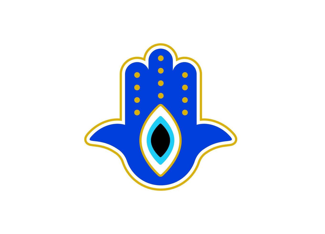 Blue hamsa hand symbol with unique eye design and yellow dots for protection and good luck vector