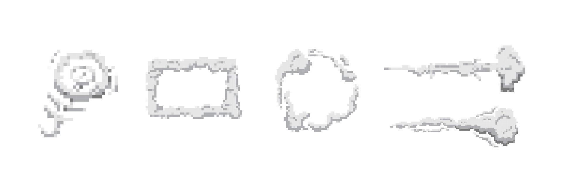 Pixel art smoke effects with spiral, frame, cloud, and trail designs vector
