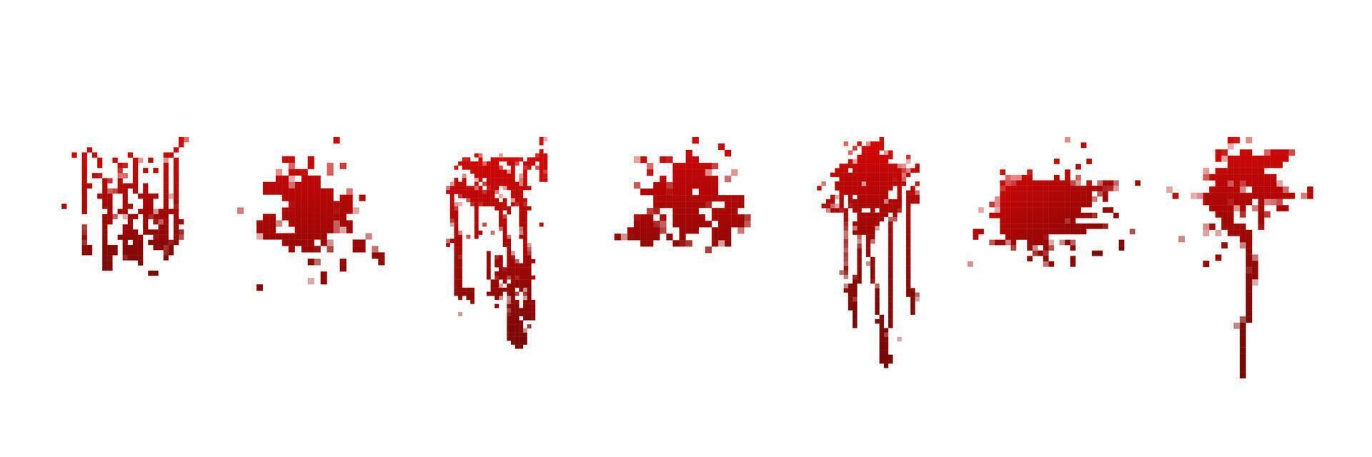 Red paint splatter marks with drips in varying heights and shapes on white background vector