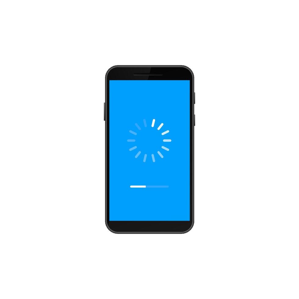 Smartphone display with loading icon and progress bar on blue screen vector
