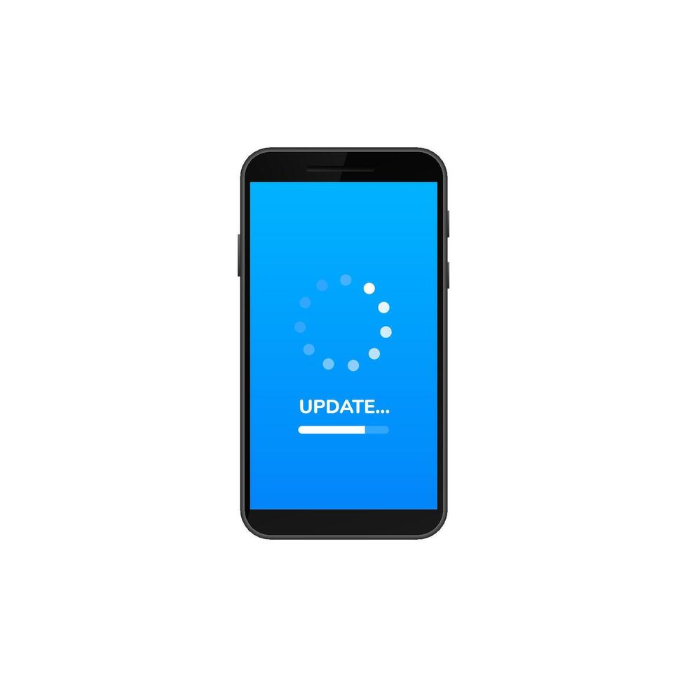 Smartphone with software update progress displayed on screen centered in frame vector