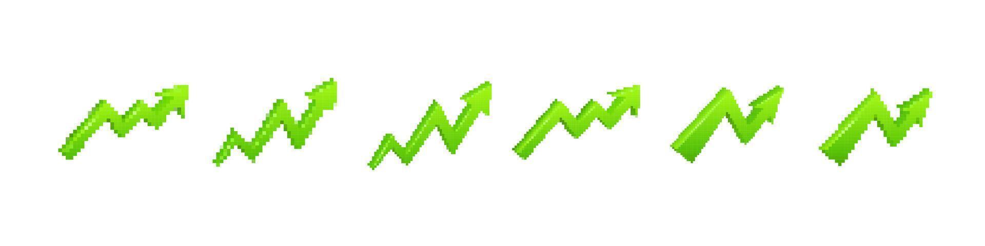 Green pixel arrows showing upward trend in a simple digital design vector