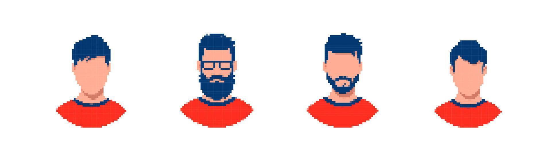 Pixel art portraits of four male faces in stylized geometric design variations vector