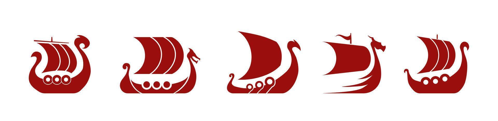 Longship logo with flag and dragon prow for Nordic themes. vector