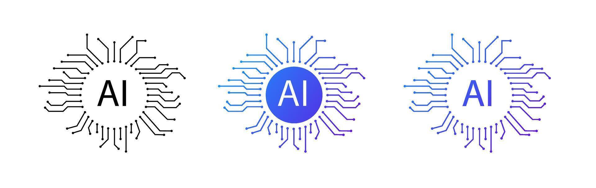 Circular blue AI logo with circuits for modern tech designs. vector