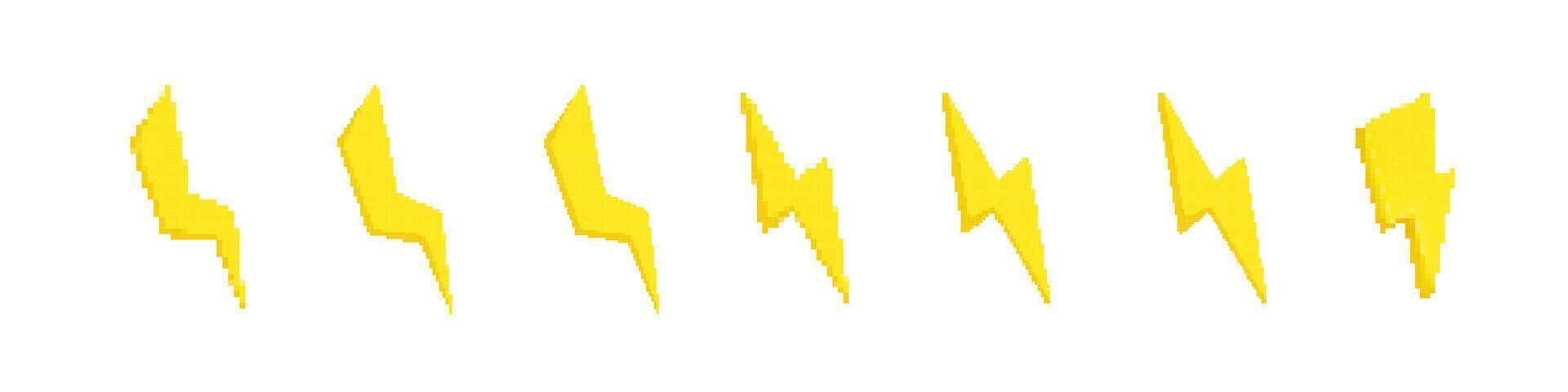 Pixelated yellow lightning bolts dynamic digital energy symbols vector