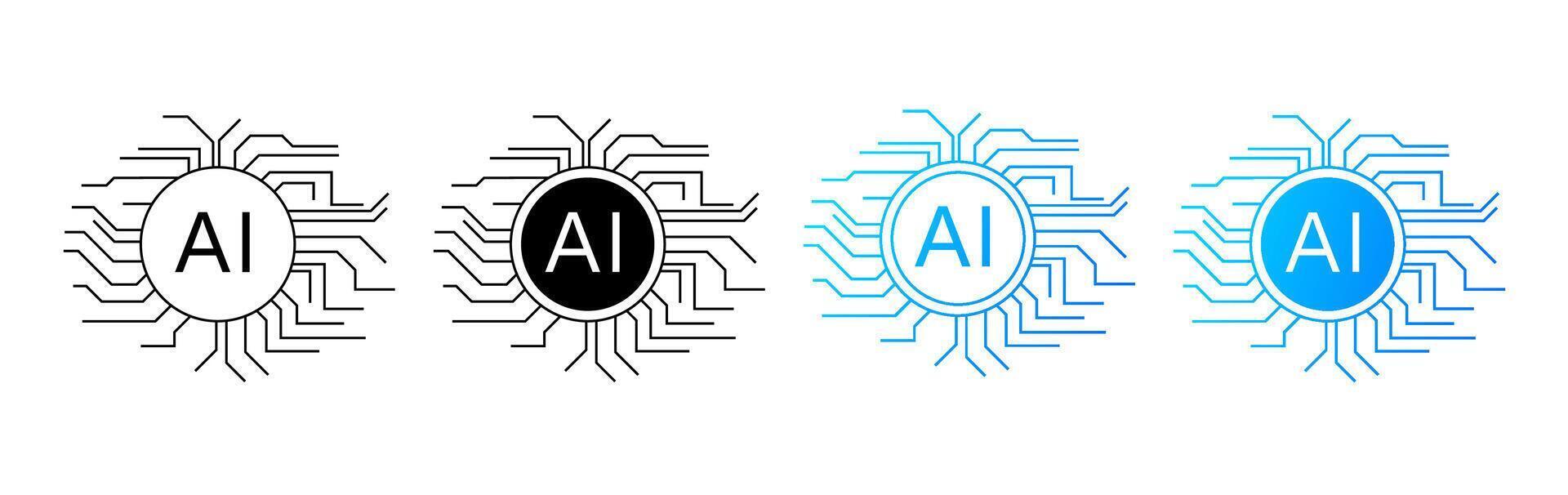 Circular AI logo with circuits for modern and futuristic tech. vector