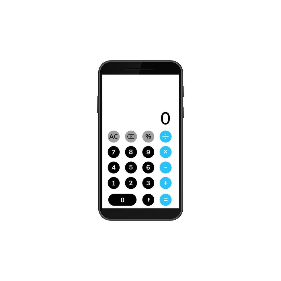 Smartphone displaying calculator app with number keys and basic functions visible on screen vector