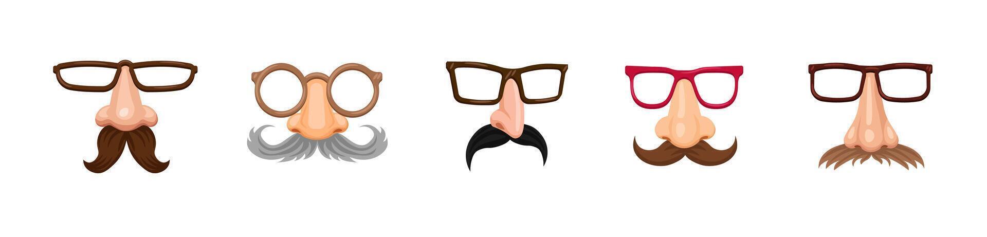 Cartoon noses with glasses and mustaches in a funny and playful style of art and design vector