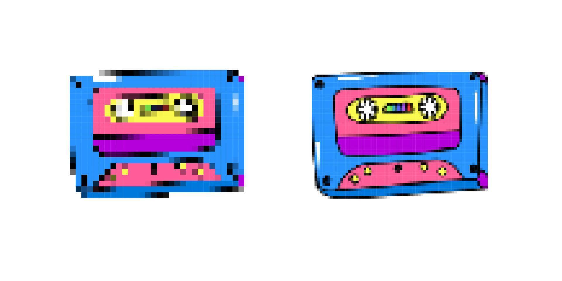 Retro audio tapes with bright colors and unique patterns on display with equal prominence vector