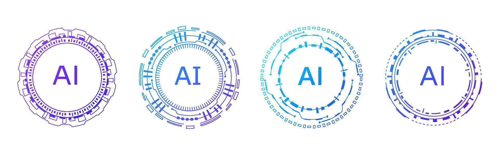 Circular AI logo with blue cybernetic elements for tech designs. vector