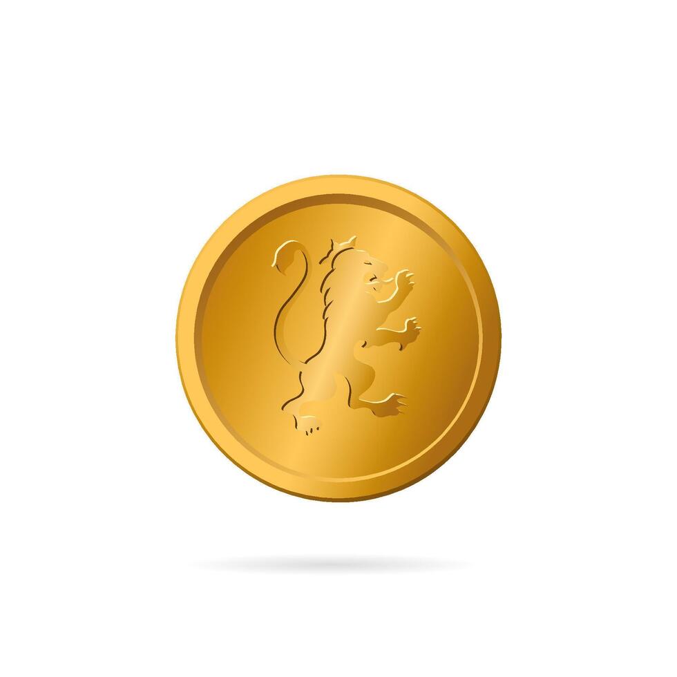 Gold coin with a heraldic lion for medieval and royal designs. vector