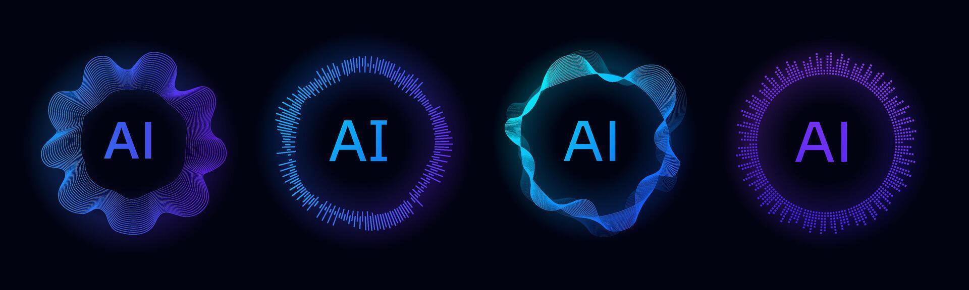 Blue radial waveform icon for AI and futuristic tech designs. vector