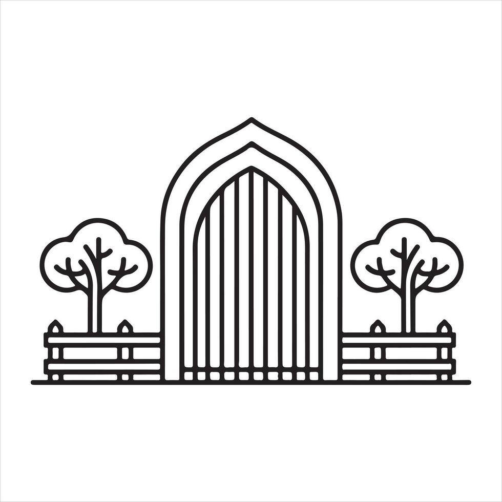 single one line Gate silhouette on white background vector