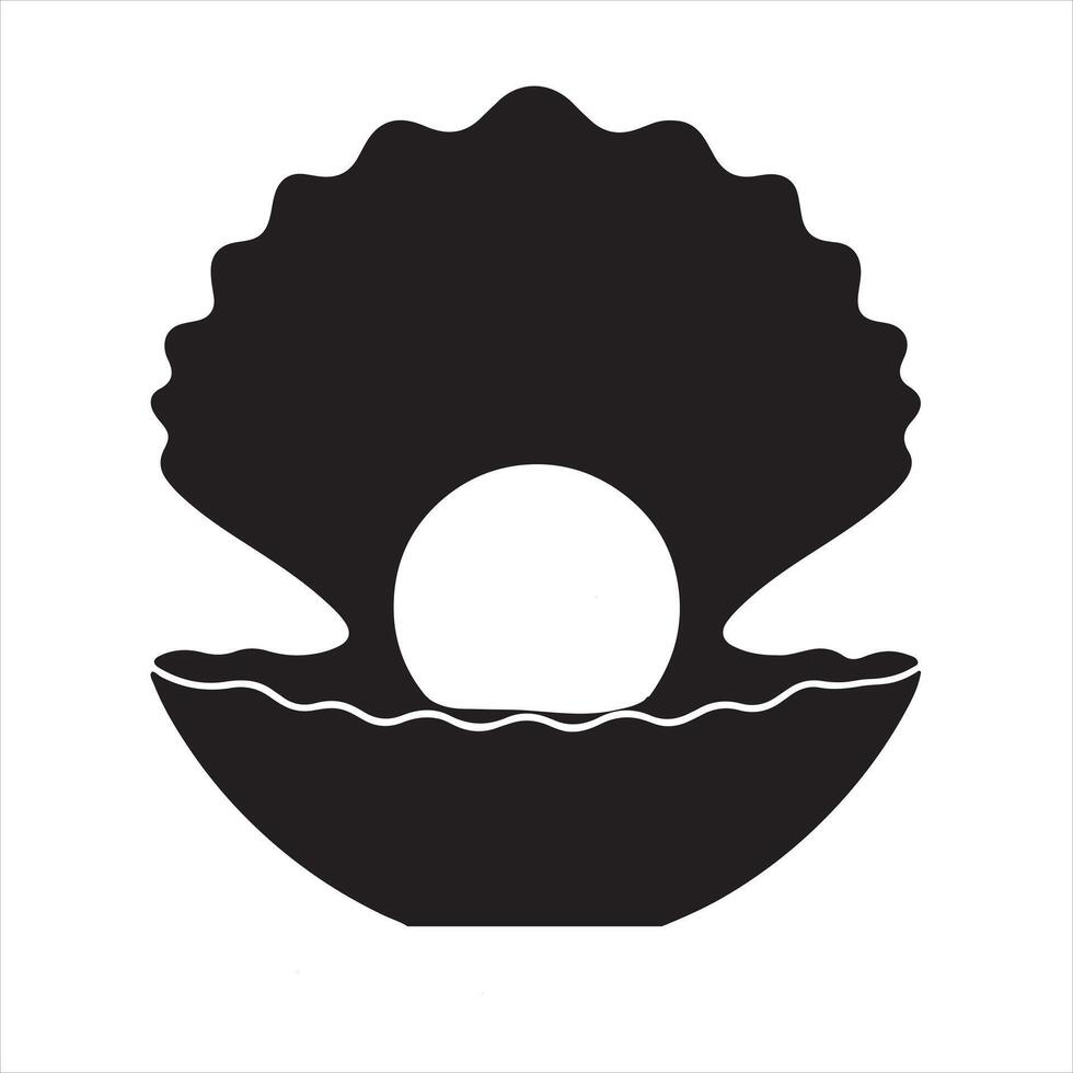 seashell with a pearl inside black silhouette on white background vector