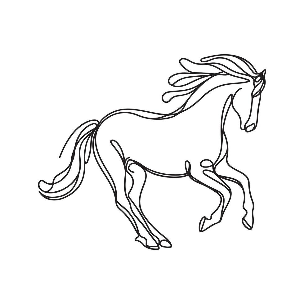 single one line Horse black silhouette white background vector
