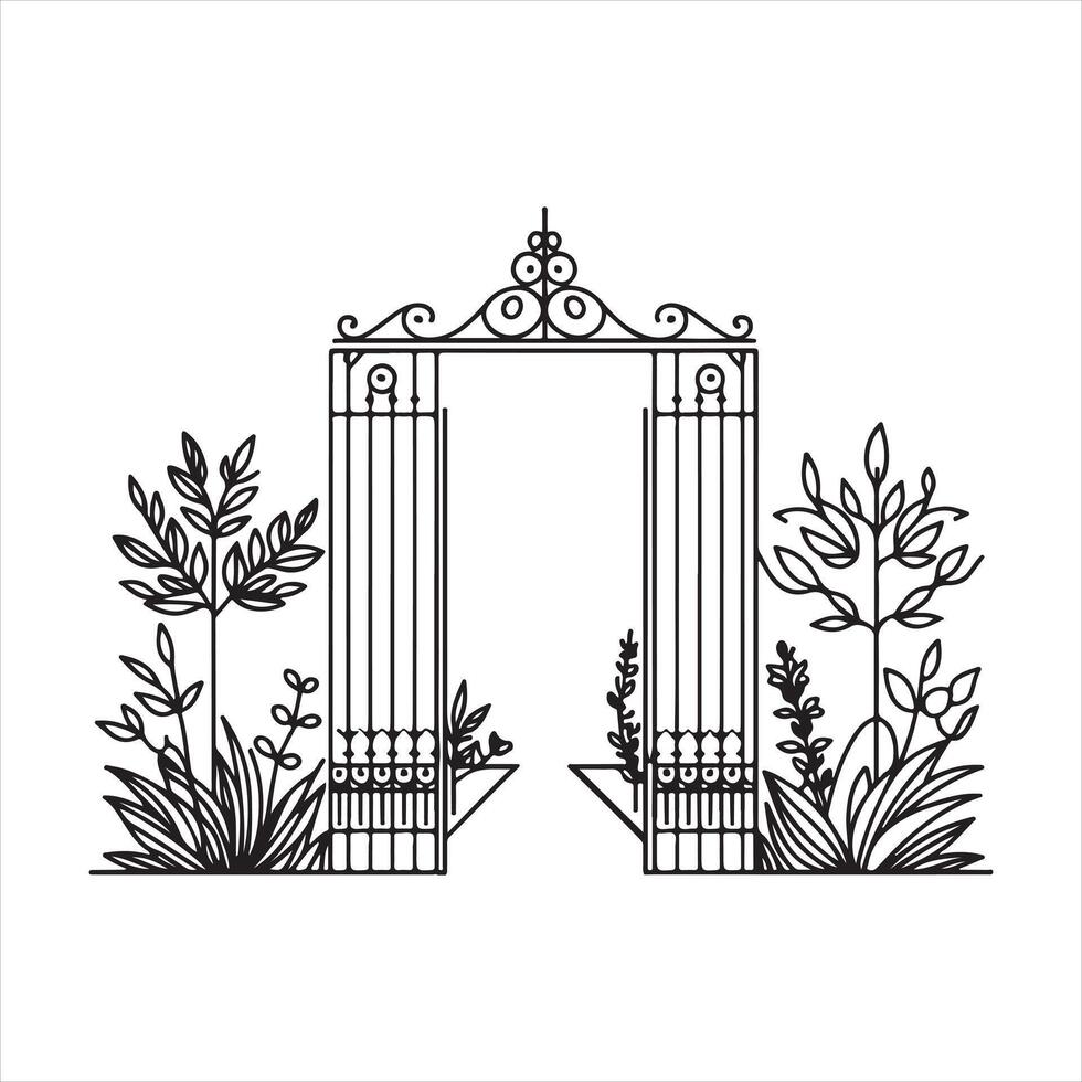 single line Gate silhouette vector