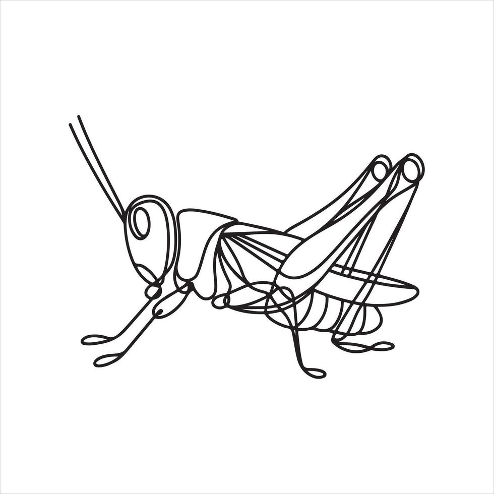 single one line black grasshopper silhouette white background vector