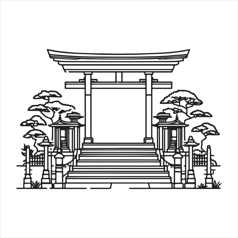 one line Gate silhouette on white background vector