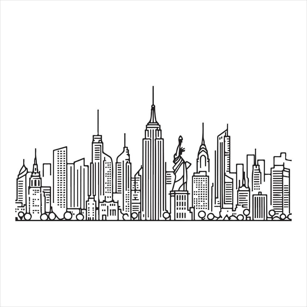 single one line City silhouette white background vector