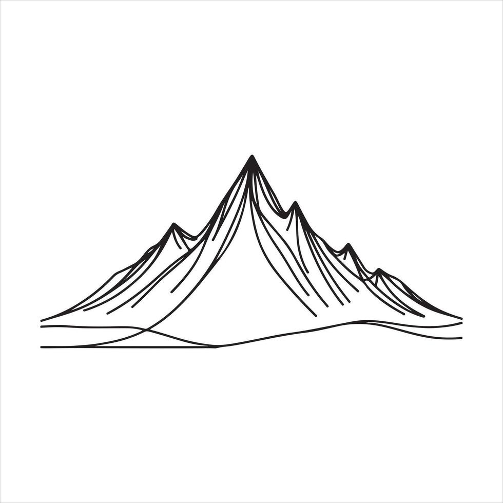 single one line black Mountain silhouette white background vector