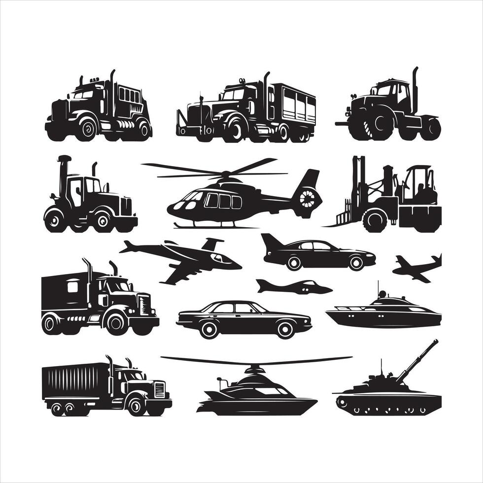 Various vehicle icon sets silhouette on white background vector