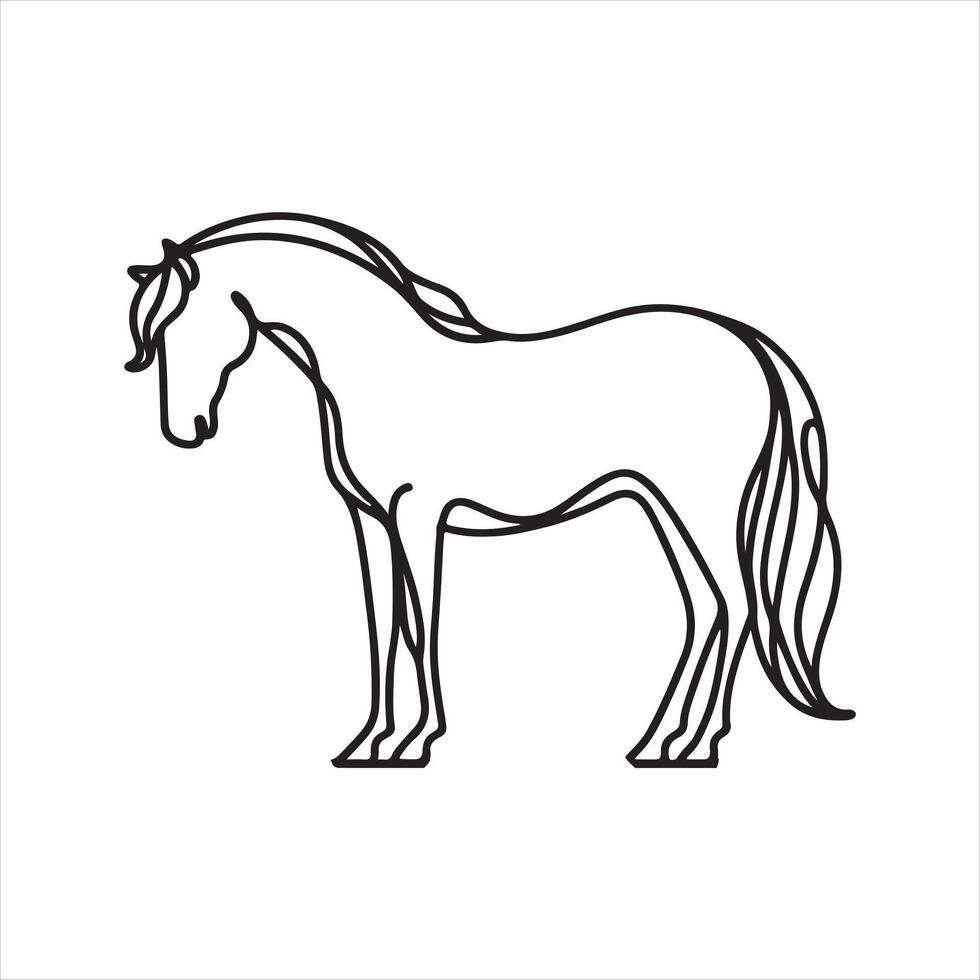 single one line Horse black silhouette on white background vector