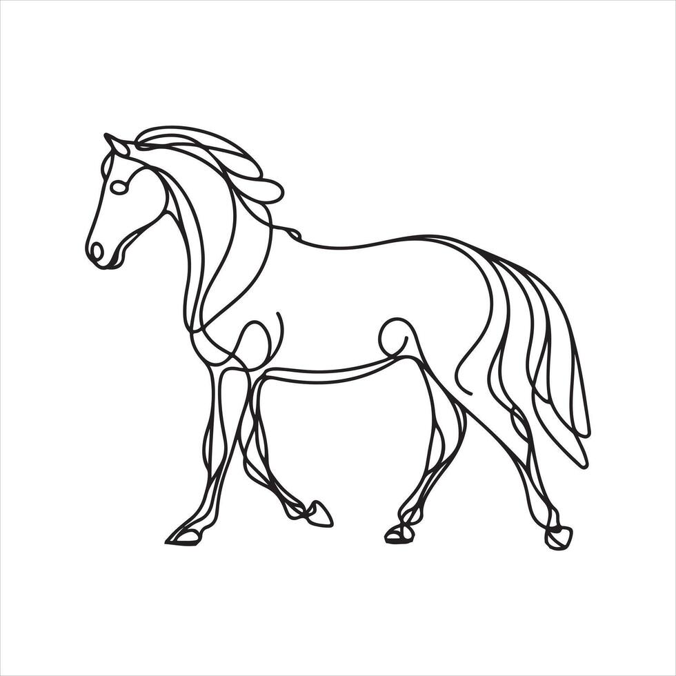 one line Horse silhouette on white background vector