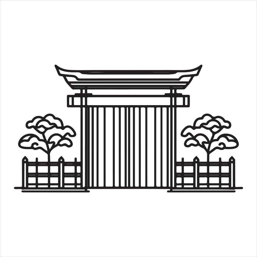single line Gate silhouette on white background vector