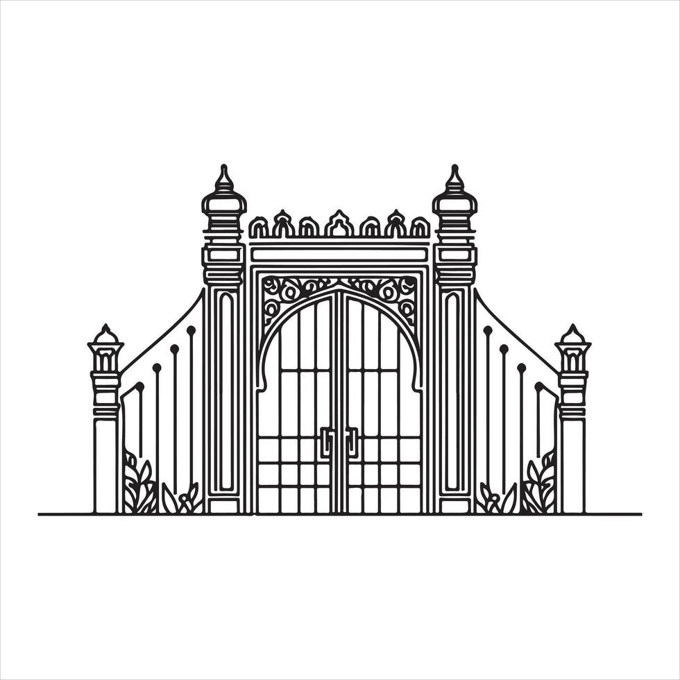 single one line Gate silhouette white background vector