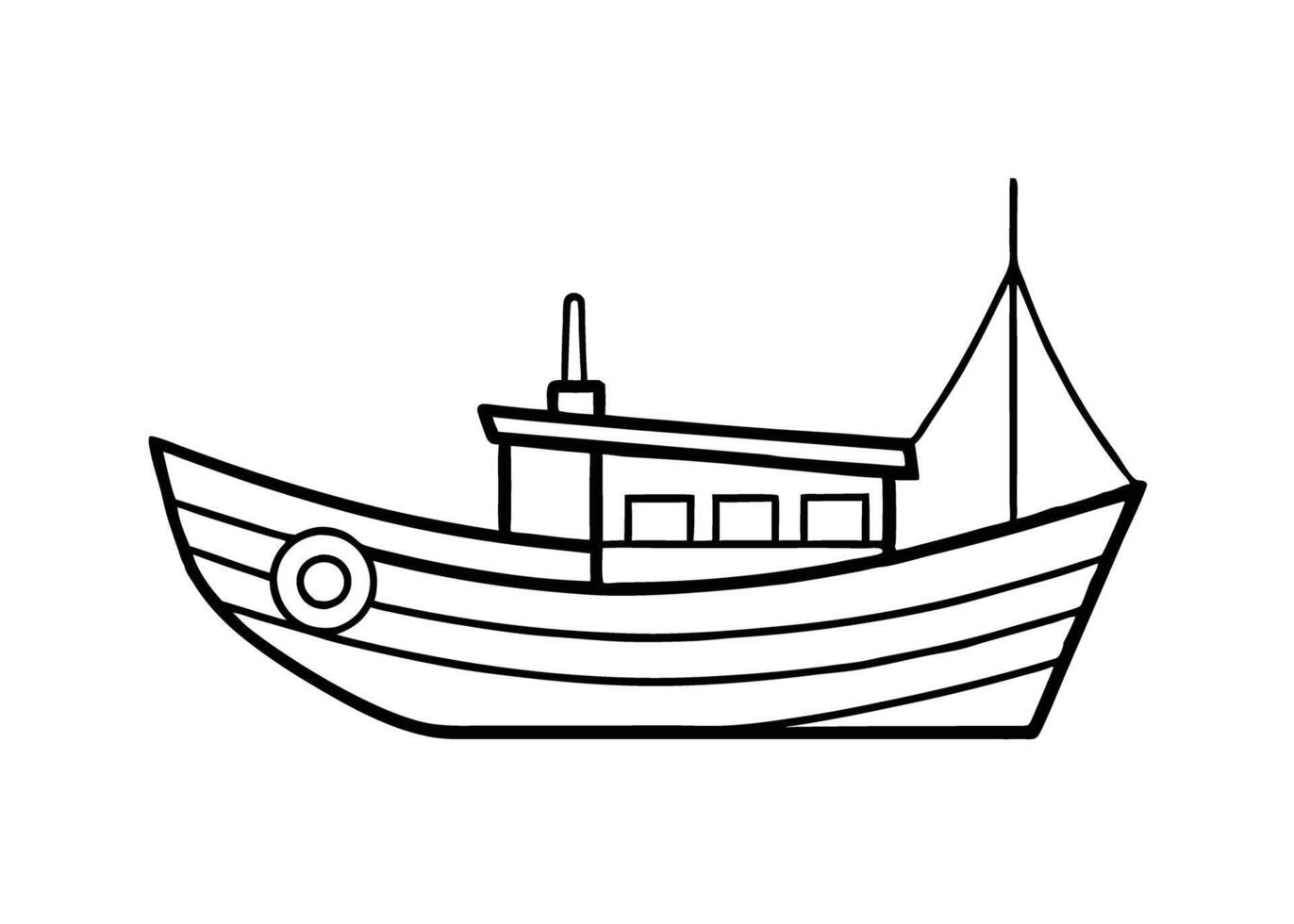 Charming fishing boat drawing with delicate continuous artistic lines vivid vector
