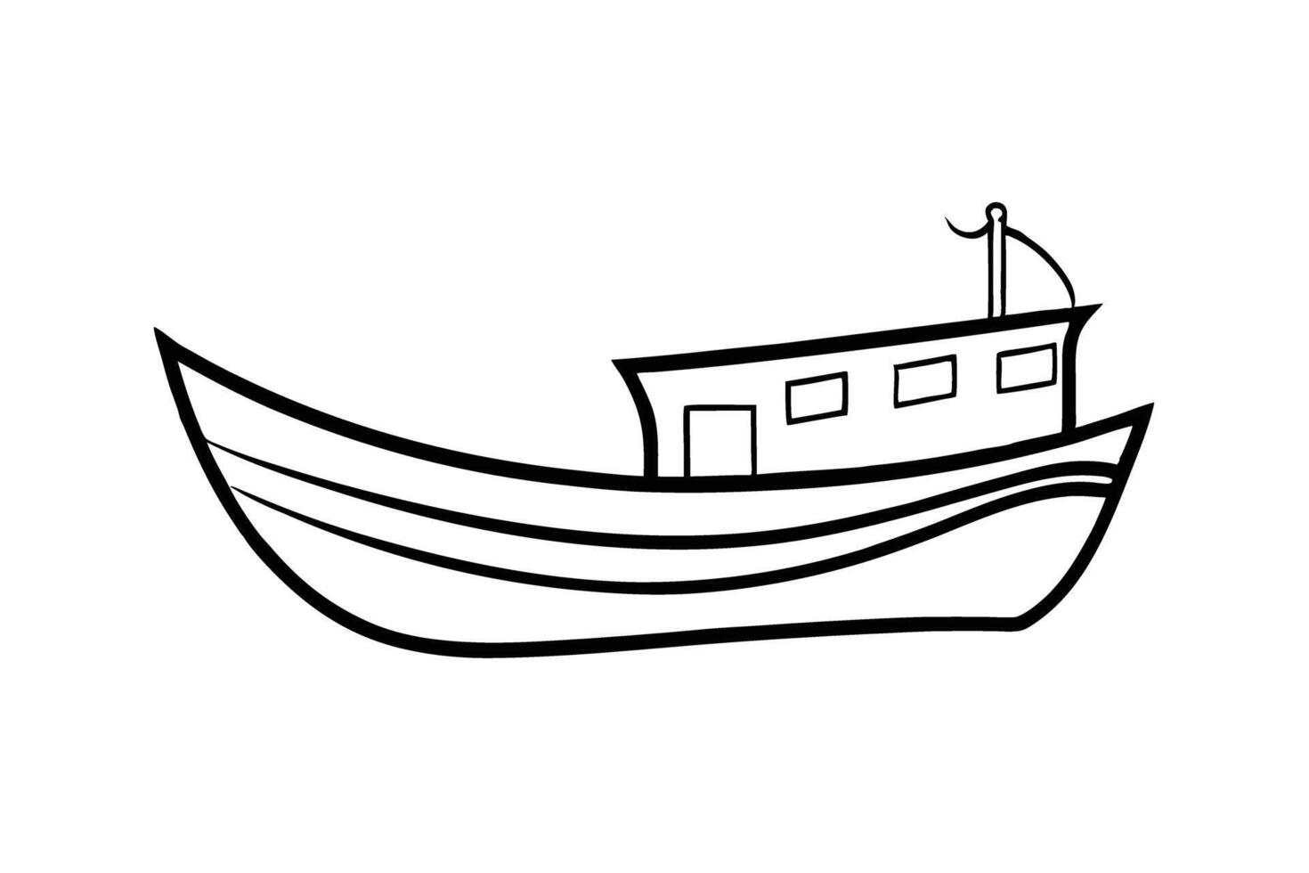 Sleek fishing boat silhouette with delicate flowing lines vector