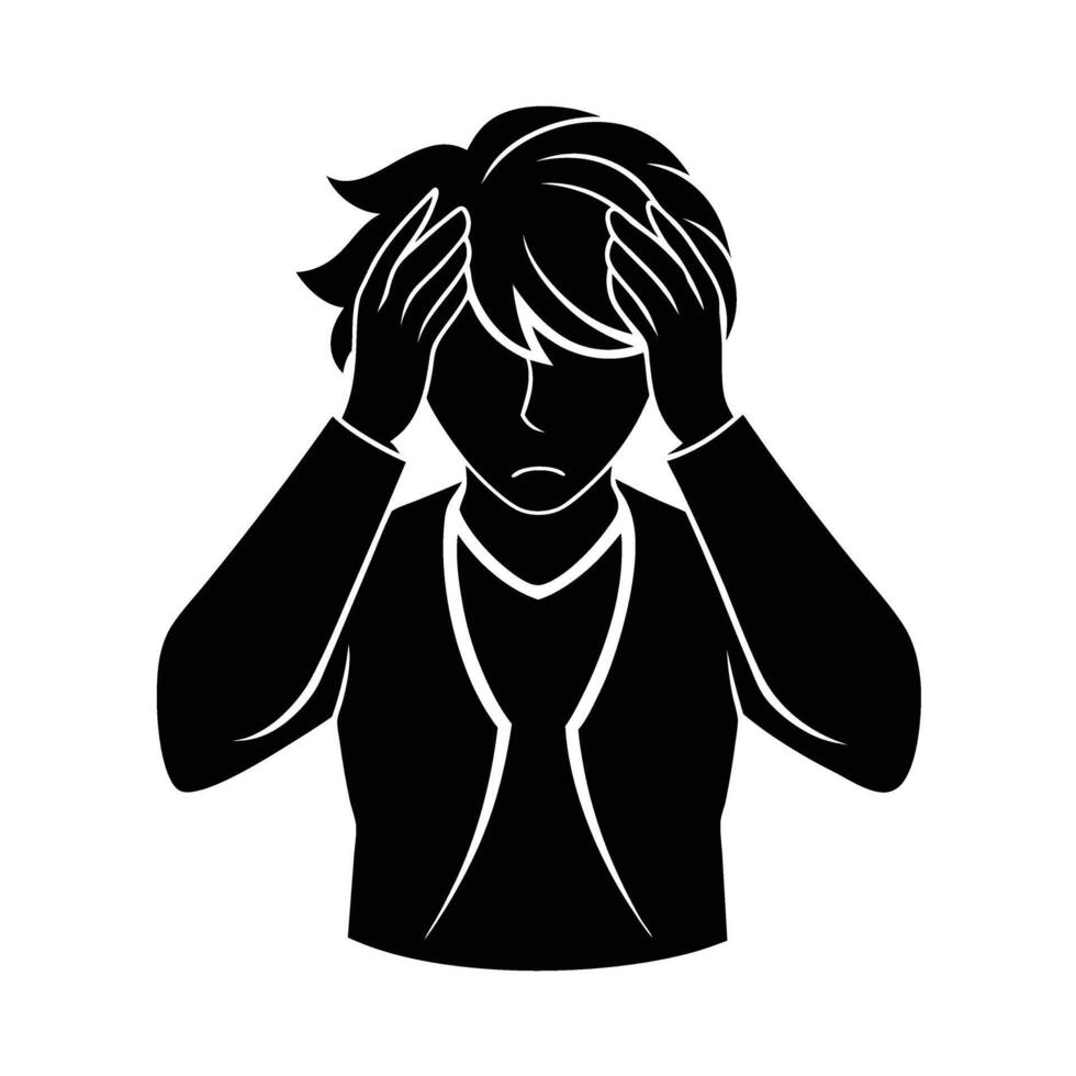 Person rubbing their temples stressed silhouette for urgent work relief vector