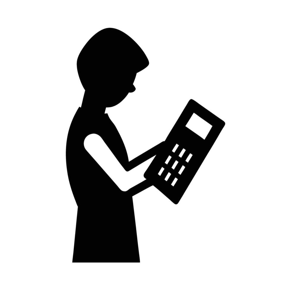 Person using a calculator silhouette for accurate financial computations vector