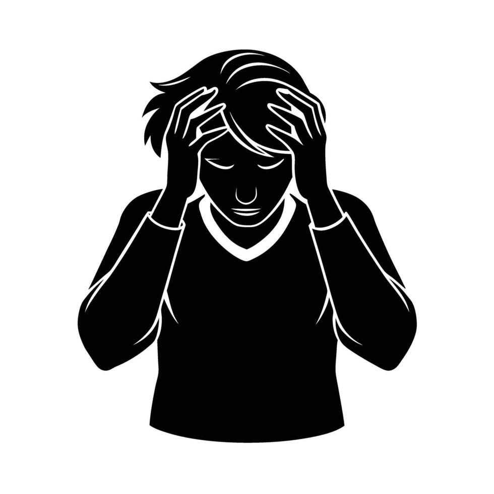 Person rubbing their temples stressed silhouette for work-related fatigue vector