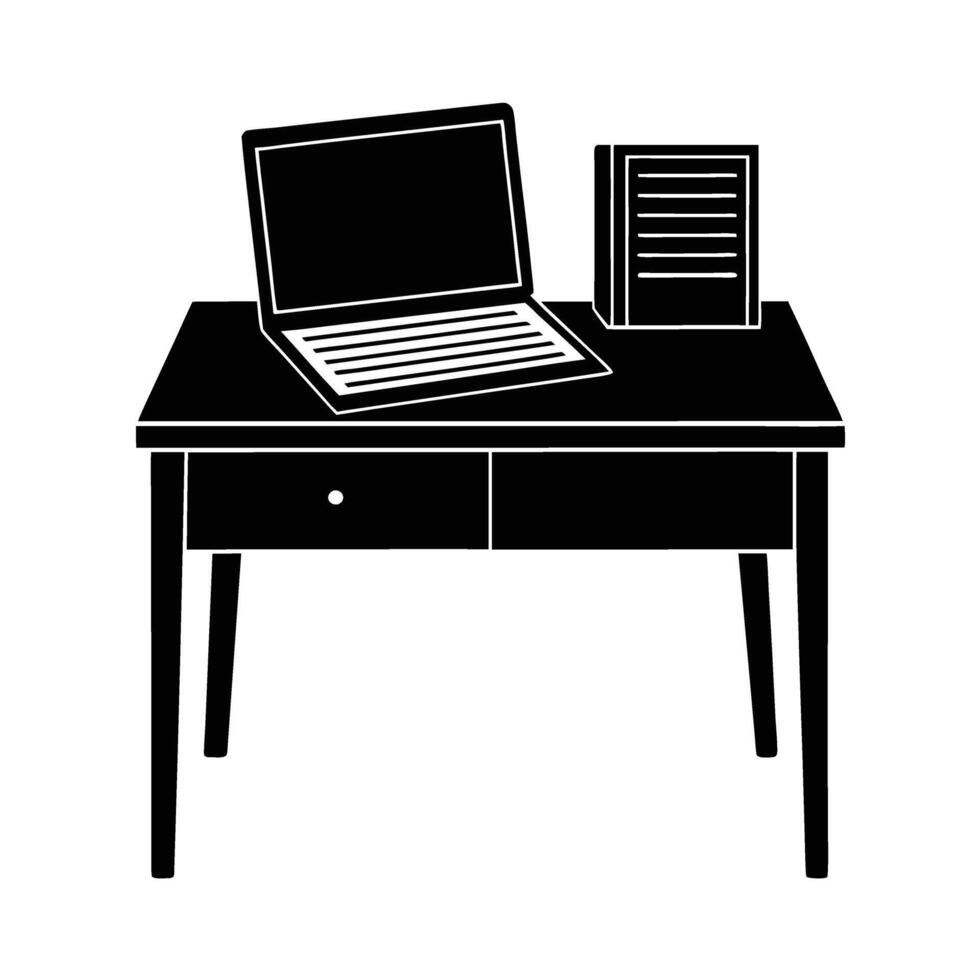 Business silhouette of office desk with open laptop and documents for productive meetings vector
