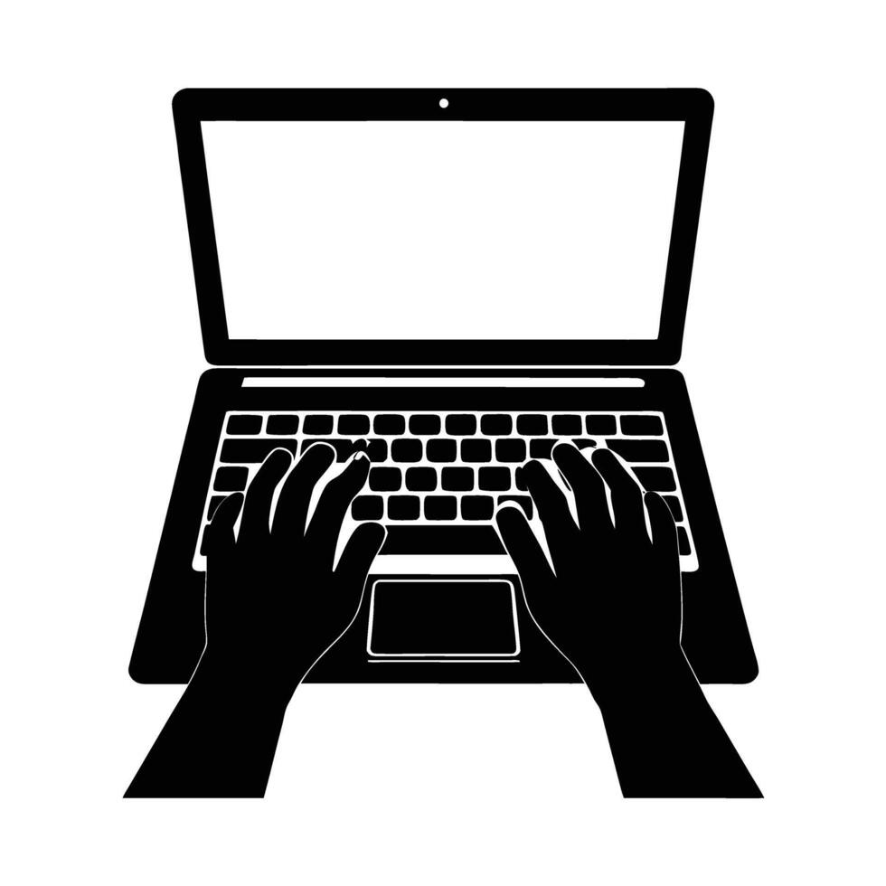 Business silhouette of hands typing on laptop keyboard for efficient workflow execution vector