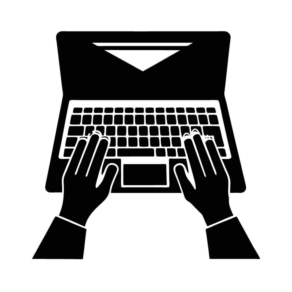 Business silhouette of hands actively typing email on keyboard for online correspondence vector