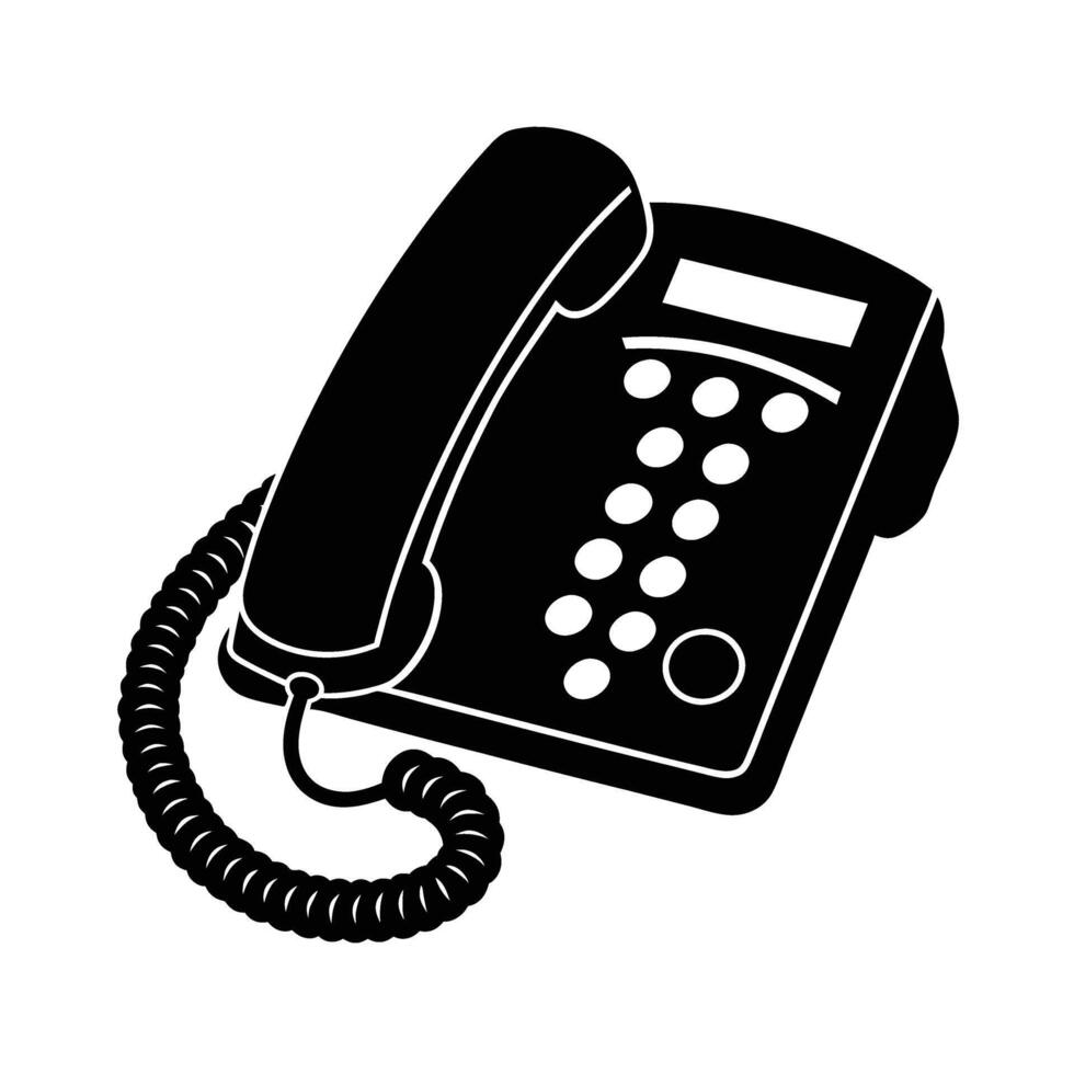 Business silhouette of office telephone with corded receiver for traditional communication vector