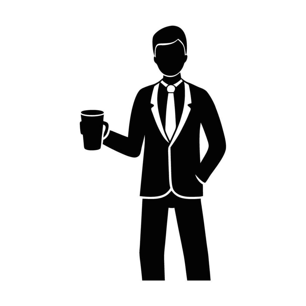 Business silhouette of office worker with coffee cup symbolizing productivity boost vector